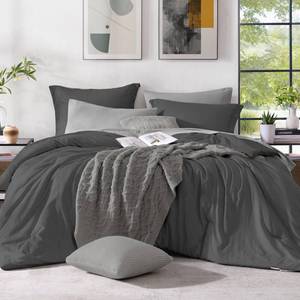 lot 1830 image: Monbix Queen Comforter Set - 7 Pieces Cationic Dyeing Dark Grey Bed in a Bag Queen Bedding Sets with Comforter, Sheets, Pillowcases and Shams, Reversible Bedding Comforters Sets - Retail $73