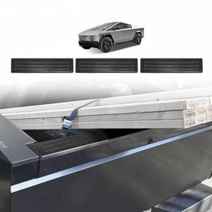 lot 1837 image: BestEvMod Metal Tailgate Top Protector Cover Compatible with Tesla Cybertruck 2024 2025 Accessories Truck Bed Tailgate Molding Cap Protective Trim Stainless Steel Easy to Install (Matte Black) - Retail $44