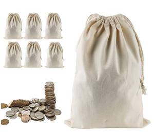 lot 1853 image: Lanyani 6 Packs Bank Coin Money Cash Bag Sacks, 12 x 17in Canvas Deposit Change Transit Bags with Drawstring, Heavy Duty - Retail $19in