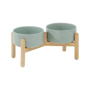 lot 1855 image: Havniva Ceramic 6.1inch Raised Dog Bowl with Stand for Small and Medium Breed Dog Dish Pet Food and Water Bowl (Double Bowl with Stand - Light Green, 28oz) - Retail $40
