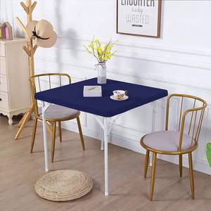 lot 2360 image: JISEN Cocktail Square Table Top Cover Spandex Fitted Stretchable Tablecloth Topper Cap 38x38 Inch E-Navy - Retail $20