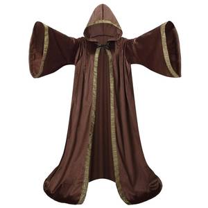 lot 2366 image: HAPNBCELE Velvet Wizard Robe Cloak with Hood Men Women, Sorcerer Renaissance Costume Medieval Cape Long Sleeve Halloween (Brown, 59150CM) - Retail $20in