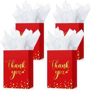 lot 2373 image: Tinlade 30 Pcs Thank You Gift Bags with Tissue Paper Gold Thank You Wedding Bags with Handle for Graduation Business Shopping Wedding Baby Shower Party Favors(Red) - Retail $20