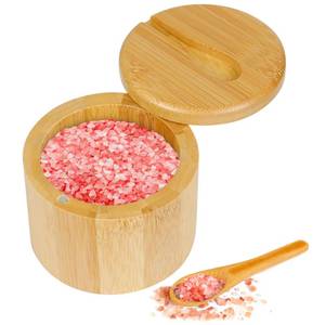 lot 2377 image: Loscarol 1Pcs Bamboo Salt Cellar Spice Box with Magnetic Swivel Lid and Spoon, Bamboo Storage Box Salt Container to Storage Pepper, Table Salt, Gourmet Salts, Spice, 6 oz