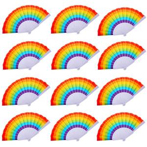 lot 2383 image: Hananona 12 Pcs Rainbow Folding Fans Colorful Hand Held Fan, Rainbow Party Decoration, LGBT Pride Month Fans Hand Folding Fans for WomenMen (Rainbow, 12) - Retail $15