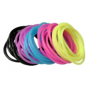 lot 2409 image: 50 Pcs Silicone Jelly Bracelets Assorted Colors Neon Retro Bands for 80s Party Favors for Women Girls Kids (Black, Purple, Pink, Yellow, Blue) - Retail $9