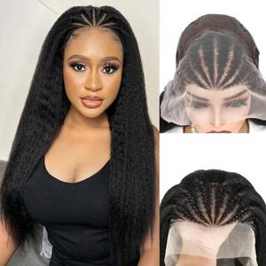 lot 2438 image: quickwig Kinky Straight Wig Braided Wigs for Black Women Yaki Straight Wig 13x4 Lace Front Braided Wigs 22 Inch Black Glueless Pre Braid Wig Synthetic Handmade Cornrow Braids Wig - Retail $47