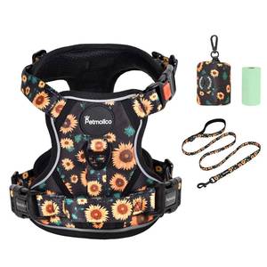 lot 2440 image: Petmolico No Pull Dog Harness Set, 2 Leash Attchment Easy Control Handle Reflective Vest Dog Harness Breed, Small Dogs Harness and Leash Set with Poop Bag Holder(S, Sunflower) - Retail $23