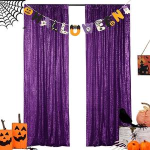 lot 2446 image: Hahuho Purple Sequin Backdrop Curtain, 2PCS 2FTx8FT Glitter Backdrop Curtain for Parties, Christmas, Wedding, Party Decoration2 Panels, 2FT x 8FT, Purple - Retail $20