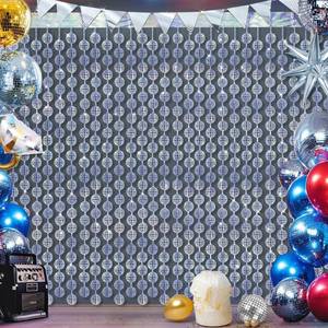 lot 2447 image: 3 Pack Disco Party Decorations, Silver Disco Ball Foil Fringe Curtains Backdrop, Metallic Foil Tinsel Streamers Backdrops for Last Disco Bachelorette Birthday Wedding 70s 80s Theme Party Decor - Retail $7