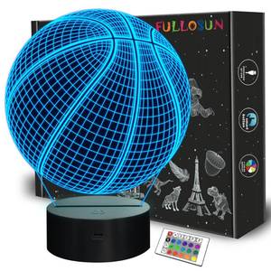 lot 2448 image: FULLOSUN Basketball 3D Night Light Birthday Gift Lamp, Light Up Basketball Gifts 3D Illusion Lamp with Remote Control 16 Colors Changing Sport Fan Room Decoration Boy Girl Room Idea - Retail $17