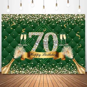 lot 2449 image: Sensfun Green Happy 70th Birthday Backdrop Glitter Diamond Luxury 70th Birthday Photo Background Champagne Fabulous 70th Birthday Party Decorations Banner Seventy Bday Photoshoot Props 7x5ft - Retail $14