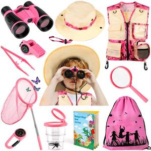 lot 2450 image: INNOCHEER Kids Explorer Kit and Bug Catcher Kit and Safari Costume Kit, Outdoor Exploration Set with Hat, Vest, Butterfly Net and Bugs Book for Boys Girls 3-12 Years Old (Camouflage Pink) - Retail $22