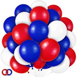 lot 2457 image: Red White and Blue Latex Balloons 100 Pack for 4th of July Decorations Independence Day Patriotic Anniversary Graduation Birthday Wedding Nautical Party Supplies - Retail $8
