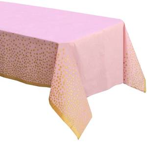 lot 2460 image: ZULADISE 2 Pack Premium Pink and Gold Plastic Tablecloths � Thick, Durable, Reusable Table Covers (54 x 108 in) � Disposable Party Tablecloths for Birthday, Baby Shower and Event Decorations - Retail $8