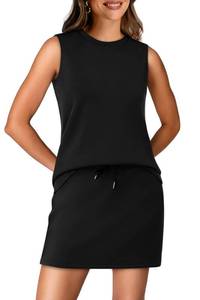 lot 2463 image: WIHOLL Travel Outfits for Women 2 Piece Skirt Sets Golf Summer Beach Vacation Clothes Fashion Spring Break Athletic Tennis Dresses with Shorts Dressy Casual Athleisure Petite Lounge Sets Black XL - Retail $28