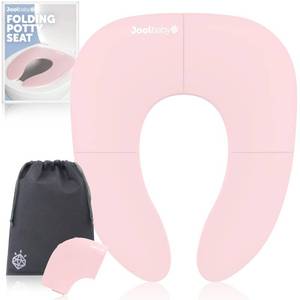 lot 2465 image: Jool Baby Folding Travel Potty Training Seat for Toddlers, Fits Round and Oval Toilets, Non-Slip Suction Cups, Includes Free Travel Bag (Pink) - Retail $15