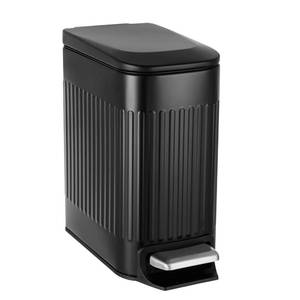 lot 5529 image: TrashAid Small Black Bathroom Trash Can with Lid Soft Close, 6 Liter  1.6 Gallon, Stainless Steel Garbage Can with Removable Inner Bucket, Step Pedal, Slim Wastebasket for Toilet, Office, Bedroom - Retail $30