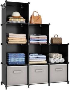lot 5541 image: HOMIDEC Closet Organizers and Storage, 9 Cube Storage Organizer, Portable Closet Organizer Cubes Shelves for Clothes, Bedroom, Kids Room, Bathroom, Wardrobe, Garment Racks, Black - Retail $30