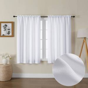 lot 6448 image: Lecloud Bessie White Curtains 45 Inch Length 2 Panels, Faux Linen Light Filtering Window Curtains Rod Pocket, Farmhouse Small Curtain Drapes for Bedroom Living Room, Each 30 W x 45 L - Retail $10