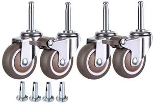 lot 6451 image: NERILEE 2 Inch Rubber Caster Wheel Set of 4(2 with Brakes and 2 Without) with 516 x 1-12in (8 x 38mm) Stem Sockets, for Furniture Crib Trolley Dining Car Casters - Retail $13in