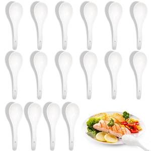lot 6466 image: Acshio Set of 8 Ceramic Soup Spoons, Asian Chinese Soup Spoon with Deep Oval Hook, 6.6 Inch White Kitchen Japanese Spoon for Ramen Pho, Wonton, Cereal, Dumpling, Miso - Retail $9