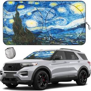 lot 6473 image: 2025 Upgrade TDCQQGQQ Van Gogh Starry Sky Windshield Sun Shades, Car Sun Shade for Front Window for Car SUV Truck, Protect The Vehicle from High Temperature Damage and Uv Reflection,63 L x 33.5 W - Retail $10in