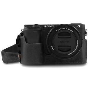 lot 6477 image: MegaGear MG1641 Ever Ready Genuine Leather Camera Half Case compatible with Sony Alpha A6100, A6400 - Black - Retail $30