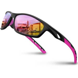 lot 6489 image: RIVBOS Womens Sunglasses Polarized TR90 Unbreakable Frame Sports Driving Fishing Cycling RB833-BlackandPink - Retail $22