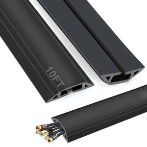 lot 15690 image: TFMUZERT 10 ft Cord Covers for Wires on Floor, Heavy Duty PVC Duct Floor Cord Cover, Floor Cable Cover Easy to Unroll Prevent Trip Hazard for Home Office or Outdoor Settings (Black) - Retail $29