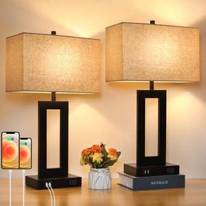 lot 15696 image: Set of 2 Touch Control Table Lamp with 2 USB Ports, 3-Way Dimmable Modern Nightstand Lamp Sets Bedside Touch Desk Lamp with Fabric Cream Shade for Bedroom Table Living Room Reading, Included Bulbs - Retail $65