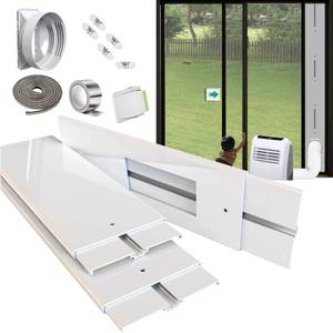 lot 15720 image: Gulrear Max 95 Sliding Door Air Conditioner Vent Kit with Security Lock and 2 weather strippings Energy Saving Airtight Universal 5.05.9 Inch AC Hose Coupler Portable AC Balcony Door Plates kit - Retail $35