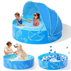 lot 15730 image: Hikiddy Foldable Kiddie Pool with Canopy 47in Baby Pool and Beach Tent for Toddlers Infants 6-12 Months and Kids 2-4 Years Old - Portable Water Play with Shade for Outdoor Backyard Beach (Blue-Blue) - Retail $50