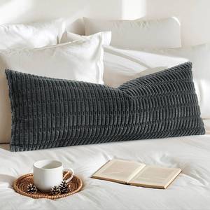 lot 15737 image: OTOSTAR Corduroy Decorative Lumbar Throw Pillow Cover 14x36 Inch Super Soft Boho Striped Rectangle Pillow Covers Case Modern Cushion Covers for Sofa Couch Bedroom Car Decor Dark Grey - Retail $14