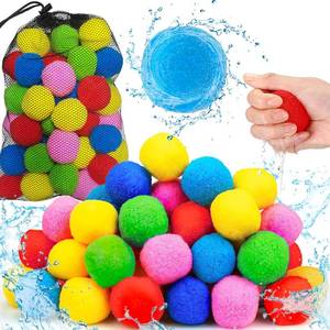 lot 15739 image: Jishi Reusable Water Sponge Balls 60pcs Water Balloons for Kids Beach Pool Toys, Outdoor Yard Games for Kids Ages 3-5 4-8-12 Year old Boys Girls Teens Adults Family Water Fight Party, Fun Summer Gifts - Retail $20
