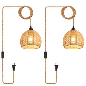 lot 15742 image: CAFULAM Plug in Pendant Light, Industrial Hanging Light with Plug in Cord Hemp Rope OnOff Switch Farmhouse Pendant Lamp with Plug in Cord, Vintage Hanging Lamps for Dining Room - Retail $50