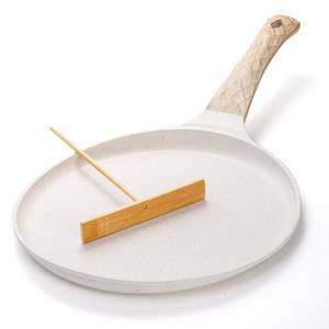 lot 15746 image: Hiceeden Nonstick Crepe Pan with Spreader, 10-Inch Tortilla Pan with Detachable Handle, Ceramic Coating Pancake Dosa Tawa Griddle Pan, for All Stove, Induction Compatible, PFOA Free (White) - Retail $18