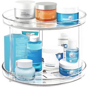 lot 15747 image: 2 Tier Lazy Susan Bathroom Organizer, 9.25Inch Clear 360 Rotating Makeup Organizer for Vanity, Skincare Organizers Perfume Organizer, Spice Rack Organizer for Cabinet- Home Organization and Storage - Retail $14