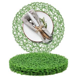 lot 15752 image: AHHFSMEI Paper Braided Round Placemats Set of 8 Natural Non-Slip Heat Resistant Table Mats for Dining Tables Woven Indoor Outdoor Place mats for(Forest Green,8) - Retail $18