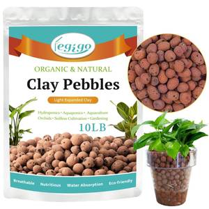lot 15763 image: Legigo 10 LB Organic Leca Clay Pebbles for Plants, 4mm-16mm 100percent Natural Leca Balls for Indoor Plants, Hydroton Clay Pebbles for Plants Hydroponic Aquaponics Growing Orchid Drainage Terrarium - Retail $22
