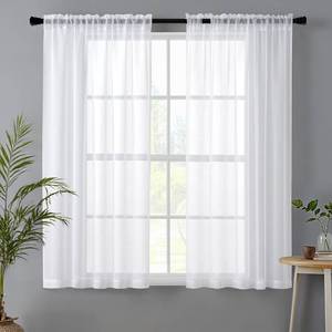 lot 16437 image: MIULEE White Linen Textured Sheer Curtains 63 Inches Long 2 Panels for Bedroom Living Room, Semi Transparent Farmhouse Window Net Panels with Rod Pocket, W 42 x L 63 inch Length - Retail $15