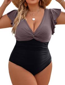 lot 2469 image: Blooming Jelly Women One Piece Swimsuits Tummy Control Plus Size Bathing Suit Beach Outfit 2025 (4XL, Purple Black)