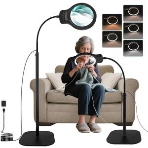 lot 2473 image: 10X 30X Magnifying Glass with Light and Stand, 5 Large Floor Magnifier for Close Work, 5 Color Modes, Lighted Magnifying Lamp for Reading, Jewelers, Crafts, Sewing - Retail $40in