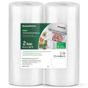 lot 2480 image: Bonsenkitchen Vacuum Sealer Bags, 8 x 50ft Rolls 2 pack for Food Storage Saver, Bpa Free, Heavy Duty, Commercial Grade Textured Food Roll, Customized Size Bag for Sous Vide Cooking,VB3209 - Retail $16in