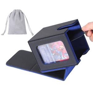 lot 2484 image: AFIING MTG Deck Box for Commander Display,Card Deck Box Fits 100 Double Sleeved Cards, Magic Commander TCG Storage Box with 2 Dividers,Drawstring Bag and 1 Toploader(BlackBlue) - Retail $14