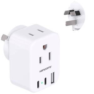 lot 2490 image: US to Australia New Zealand Power Plug Adapter, HANYCONY Type I Adapter Plug 2 Outlets 3 USB Ports(2 USB C), Australia Travel Plug Adapter for USA to Australian AU China Argentina Fiji Essentials - Retail $9