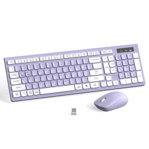 lot 4229 image: Wireless Keyboard and Mouse Combo, Full-Sized Wireless Keyboard and Adjustable DPI Mouse, 2.4GHz USB Receiver, Silent Keyboard and Mouse for PC, Windows, MAC, Desktop, Laptop(Purple) - Retail $18