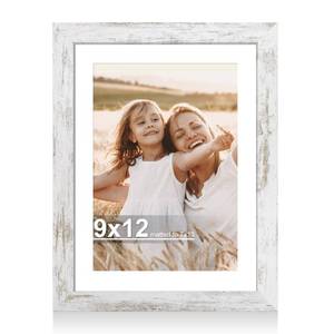 lot 4242 image: Hongkee 9x12 Picture Frame with Glass, Display Pictures 7x10 with Mat or 9 x 12 without Mat - Wall and Tabletop, 9 by 12 Photo Wooden Frames (Distressed White, 1 Pack) - Retail $15