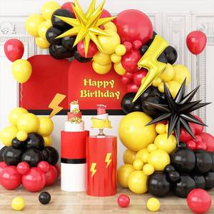 lot 4244 image: Red Black Yellow Balloons Arch Garland Kit, Cartoon Birthday Party Balloons with Lightning Star Balloons for Cartoon Theme Birthday Baby Shower Party Decor - Retail $16