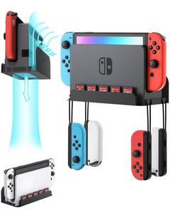 lot 4245 image: ZAONOOL Wall Mount for Nintendo Switch and Switch OLED, Metal Wall Mount Kit Shelf Accessories with 5 Game Card Holders and 4 Joy Con Brackets, Safely Store Switch Console Near or Behind TV, Black - Retail $20